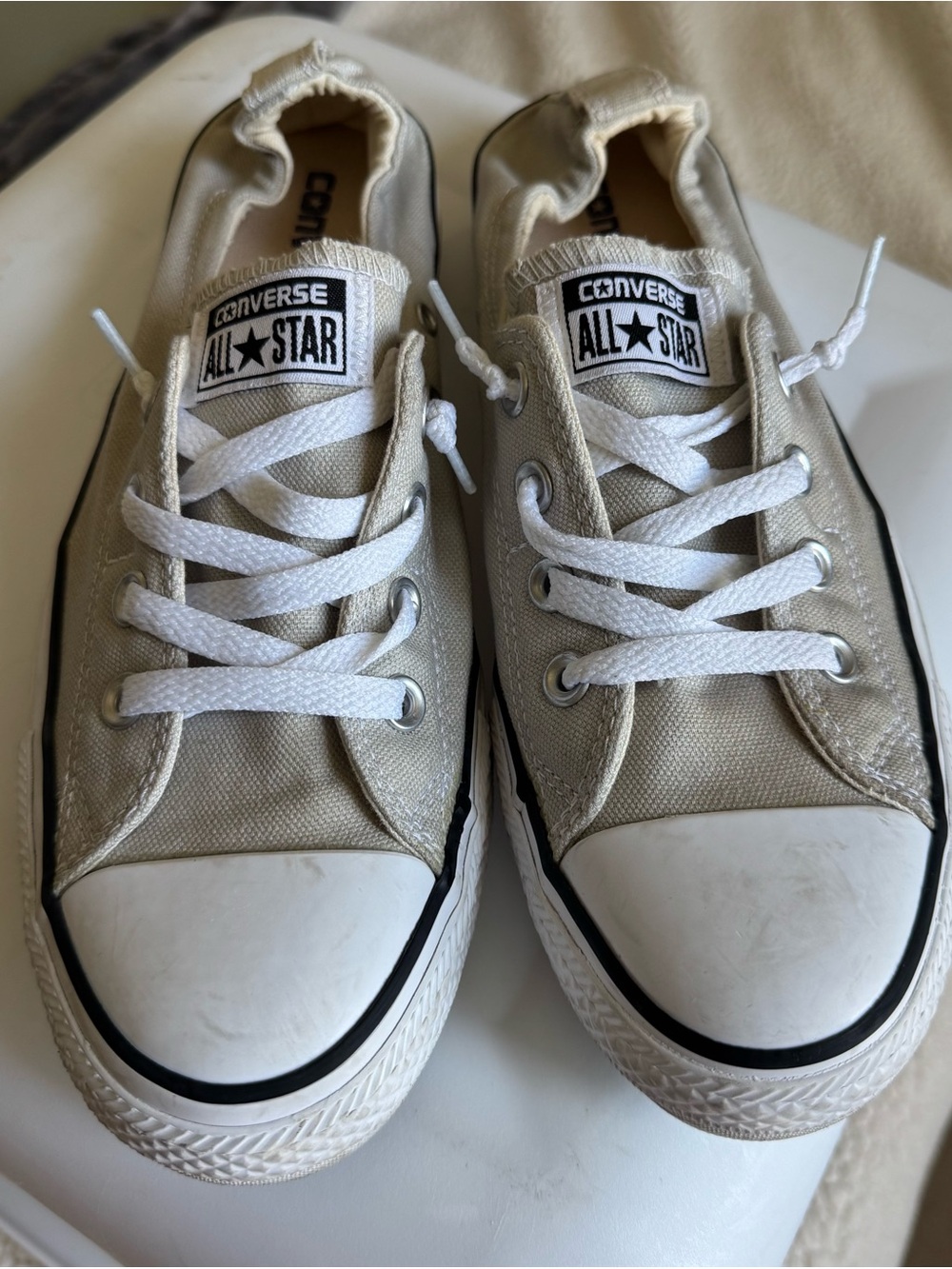 Converse Women’s Low Top Elastic Back Sneakers in Cream with White Laces